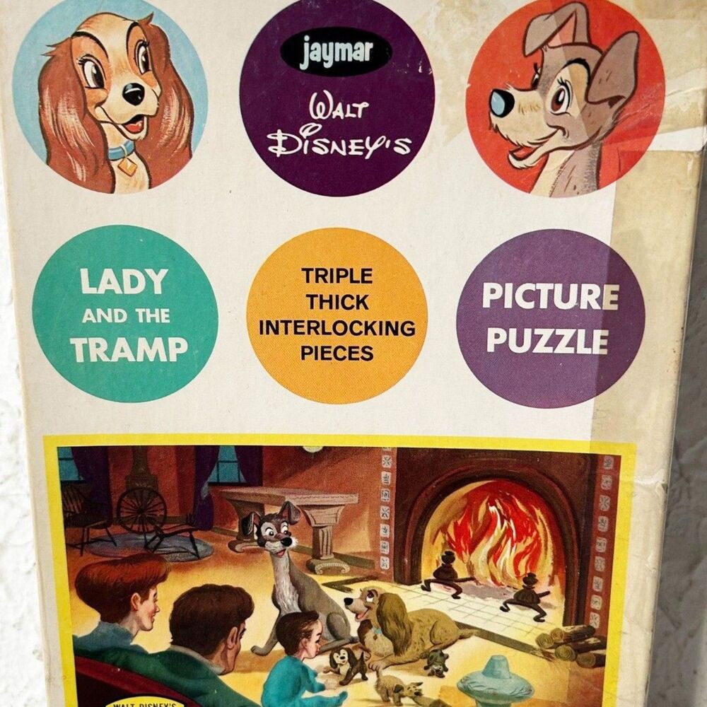 Vintage 1950s Lady and the Tramp Kids Puzzle 60+ Pieces Jaymar - Complete
